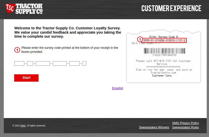 tractor supply customer survey homepage